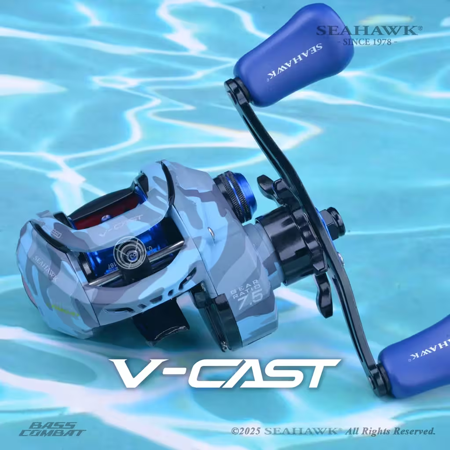 BASS COMBAT 103HSL CAMO GREEN GR:7.5.1 BAITCASTING REEL (FOC CAMO CAP)
