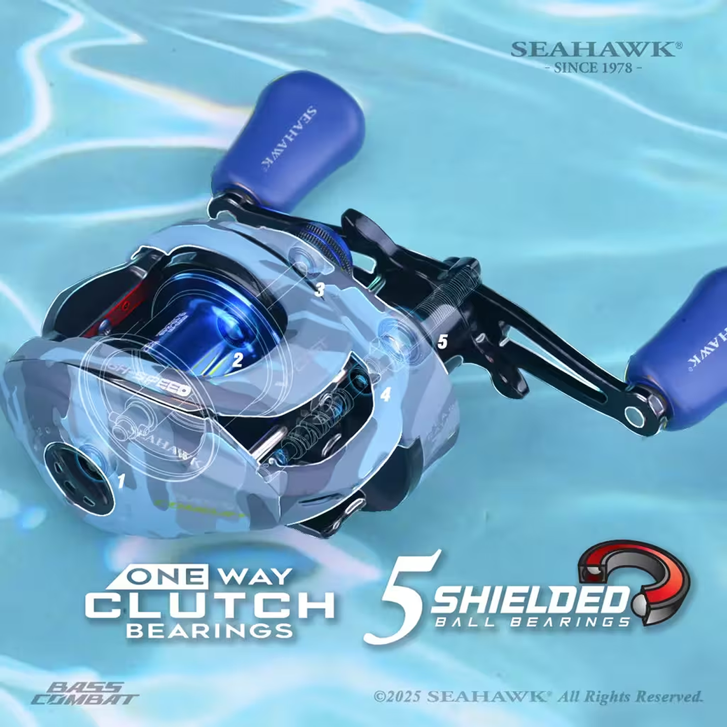 BASS COMBAT 103HSL CAMO GREEN GR:7.5.1 BAITCASTING REEL (FOC CAMO CAP)